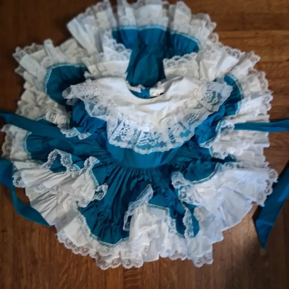 Lid'l Dolly vintage dress girls 1T 1 toddler USA teal circle full lace